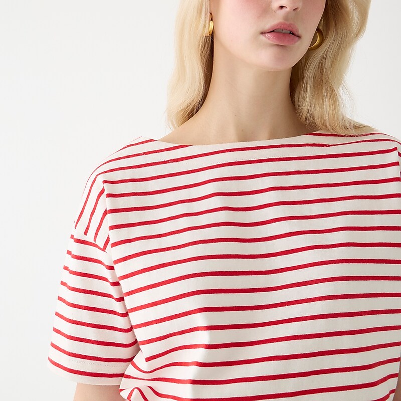 Women's J.Crew Mariner cloth boatneck short-sleeve T-shirts Paloma Stripe Ivory Vin USA VODFXYJ27