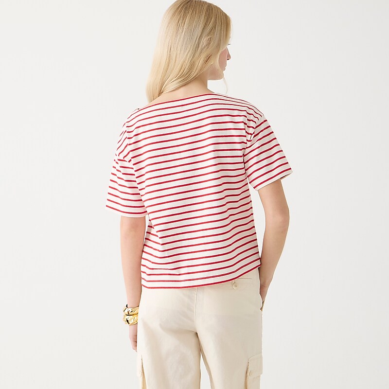 Women's J.Crew Mariner cloth boatneck short-sleeve T-shirts Paloma Stripe Ivory Vin USA VODFXYJ27