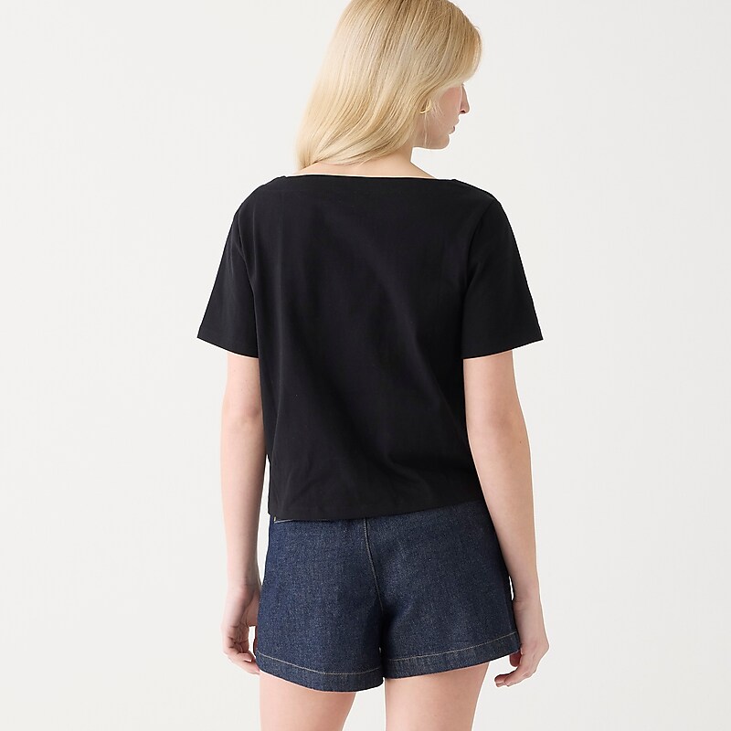 Women's J.Crew Mariner cloth short-sleeve with buttons T-shirts Black USA LUYDNJF64