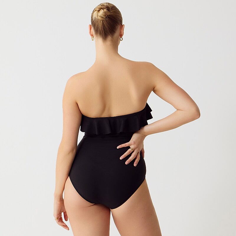 Women's J.Crew Matte ruched one-piece with ruffles Swimsuit Black USA LSDURYB52