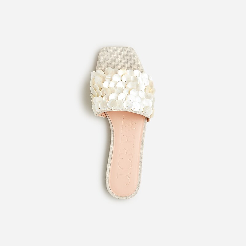 Women's J.Crew New Capri slide with mother-of-pearl paillettes Sandals Natural USA TKVBXGC23