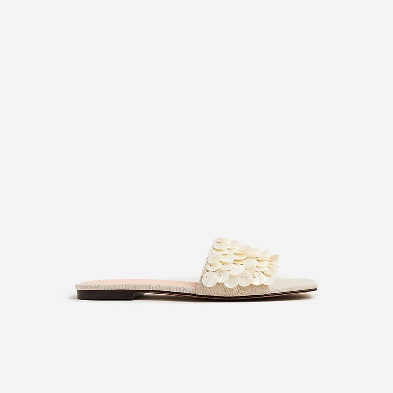 Women's J.Crew New Capri slide with mother-of-pearl paillettes Sandals Natural USA TKVBXGC23