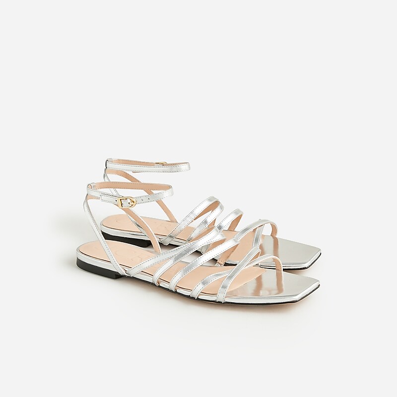 Women\'s J.Crew New Capri strappy Sandals Silver Mirror USA GWTKNRH89