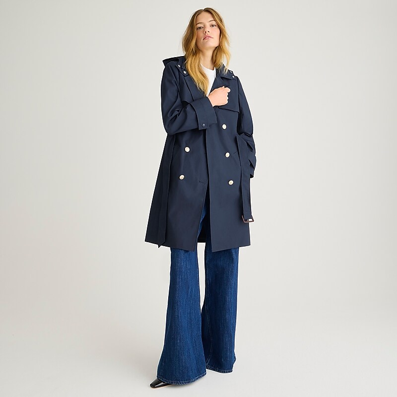 Women's J.Crew New Icon trench Coats Navy USA IOWNUMZ40