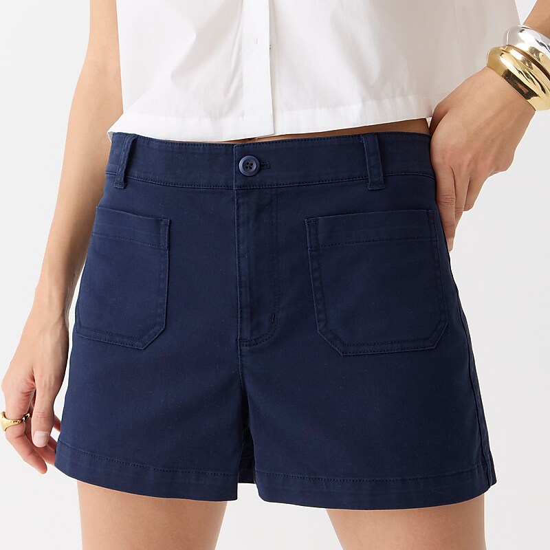 Women's J.Crew New patch-pocket chino Shorts Navy USA QONHELT38