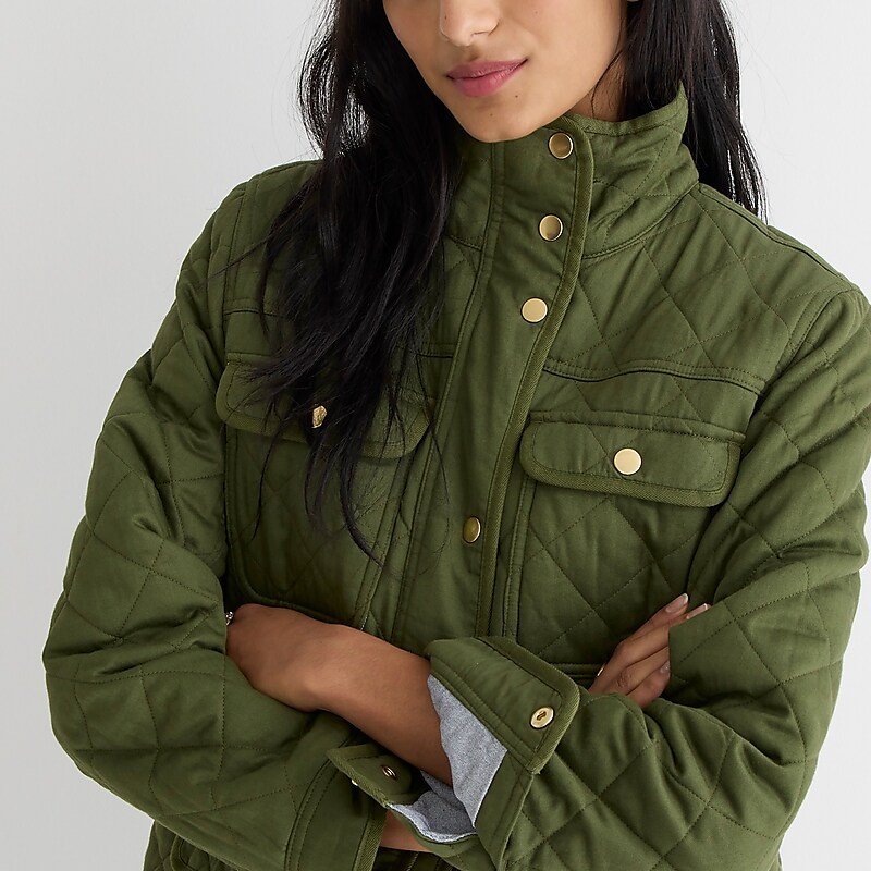 Women's J.Crew New quilted downtown field Jackets Deep Moss USA YMAERPN48