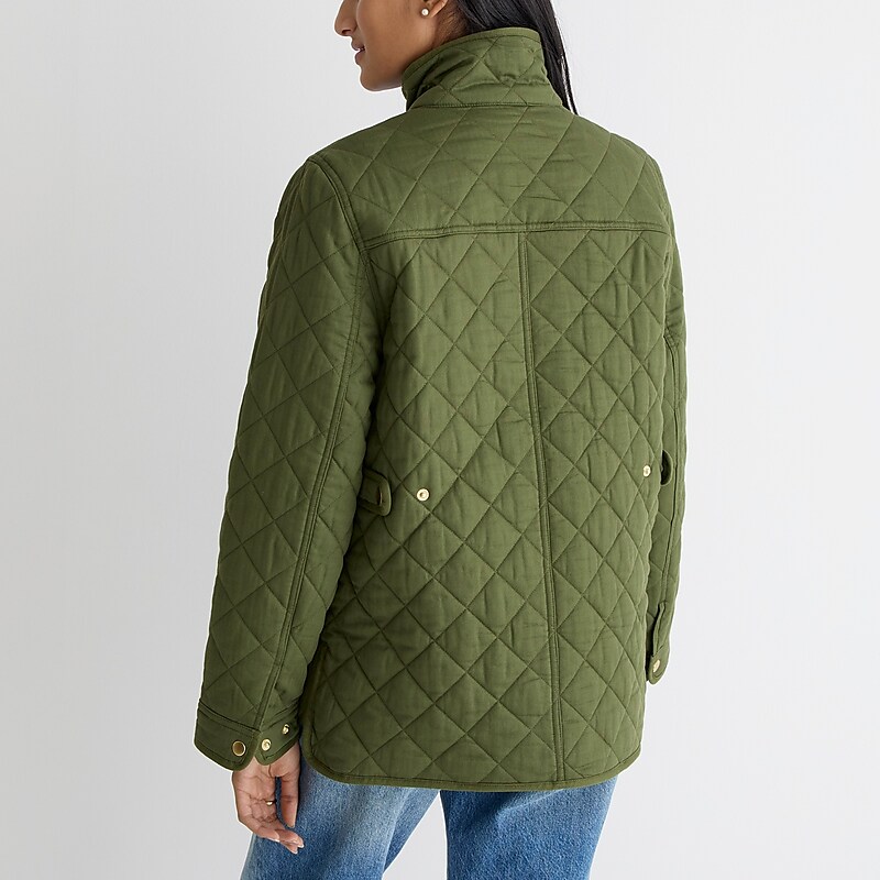 Women's J.Crew New quilted downtown field Jackets Deep Moss USA YMAERPN48