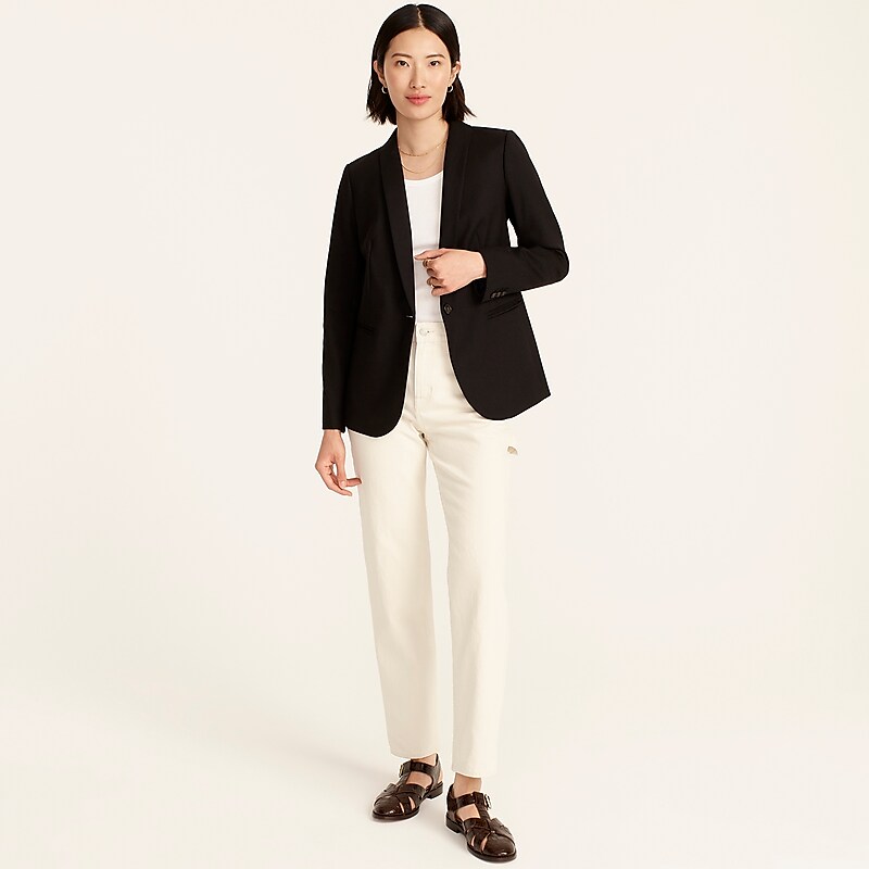 Women\'s J.Crew Parke wool flannel Blazers Black USA ROLTZFB72