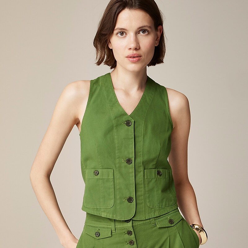 Women\'s J.Crew Patch-pocket chino Vest Green USA AWFQOGT56