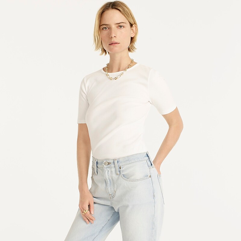 Women's J.Crew Perfect-fit elbow-sleeve T-shirts White USA BMVNYKG76