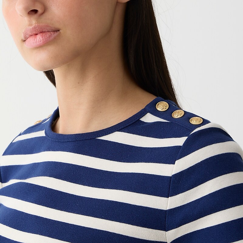 Women's J.Crew Perfect-fit elbow-sleeve with gold buttons T-shirts Carter Stripe Evening USA UJQEYMH87