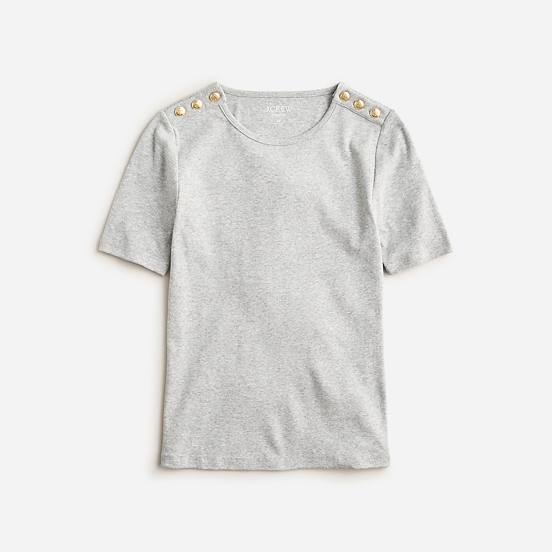 Women\'s J.Crew Perfect-fit elbow-sleeve with gold buttons T-shirts Hthr Silver USA DJKITFN94