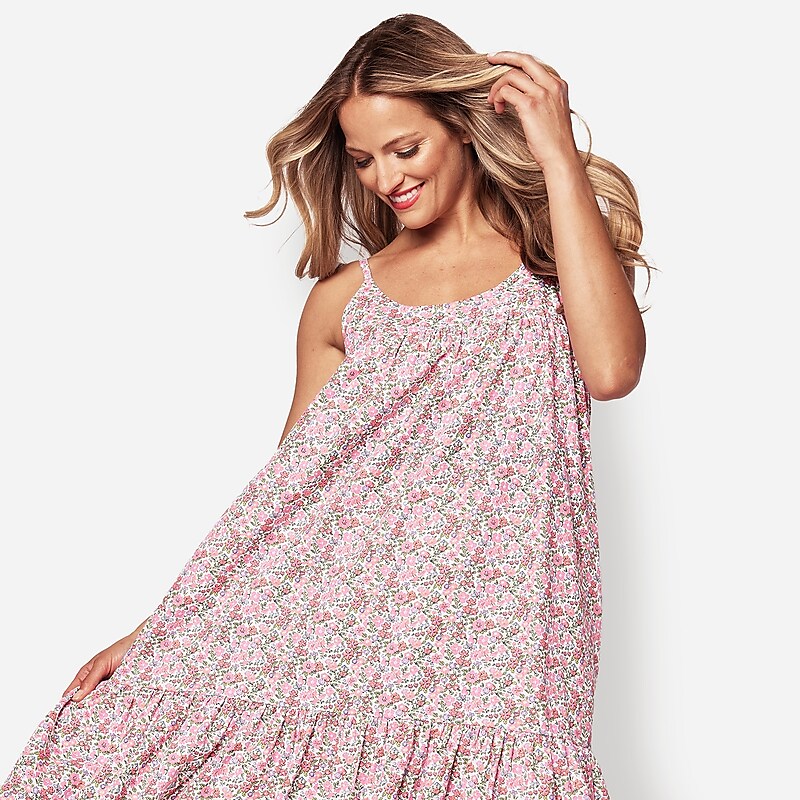 Women's J.Crew Petite Plume™ Chloe nightgown Pajamas Pink Multi USA NVZXRST86