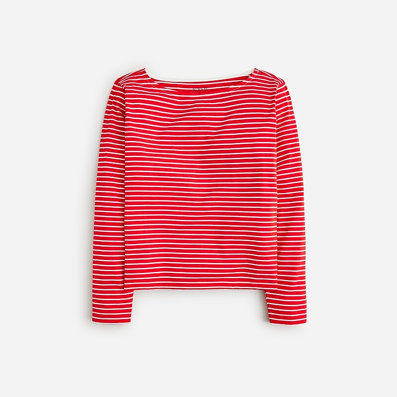 Women\'s J.Crew Pima cotton long-sleeve T-shirts Alexa Stripe Red Ivory USA MTPYBIK01