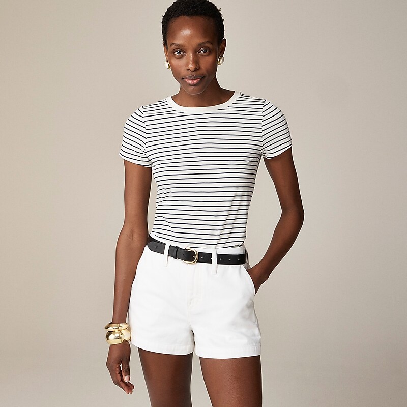 Women\'s J.Crew Pima cotton slim-fit T-shirts Alexa Stripe Ivory Even USA ZHICFPB56