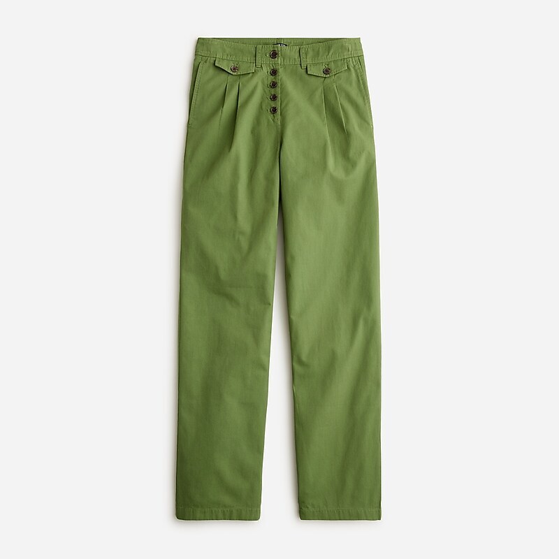 Women\'s J.Crew Pleated button-front Pants Green USA UJXQIFV84