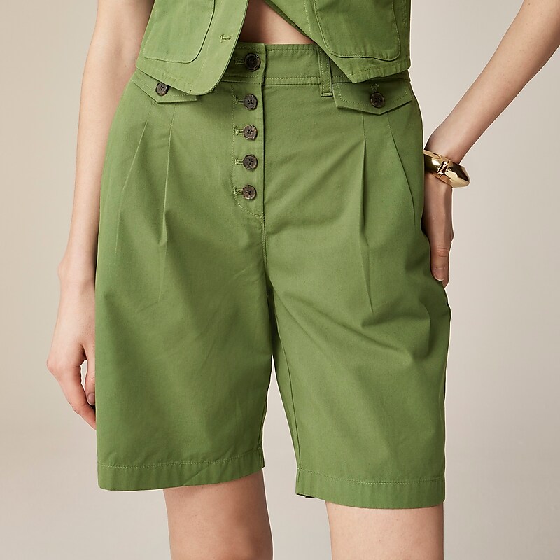 Women's J.Crew Pleated button-front Shorts Green USA TJYVISZ05