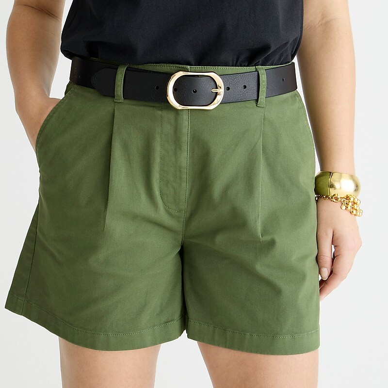 Women's J.Crew Pleated capeside chino Shorts Utility Green USA TFYLAQZ94