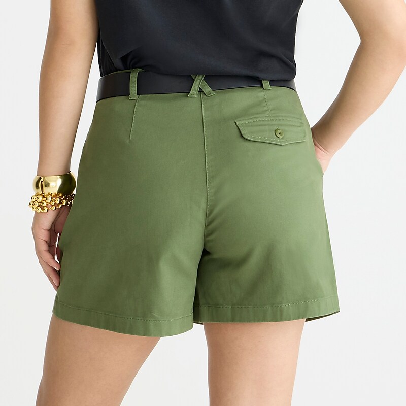 Women's J.Crew Pleated capeside chino Shorts Utility Green USA TFYLAQZ94