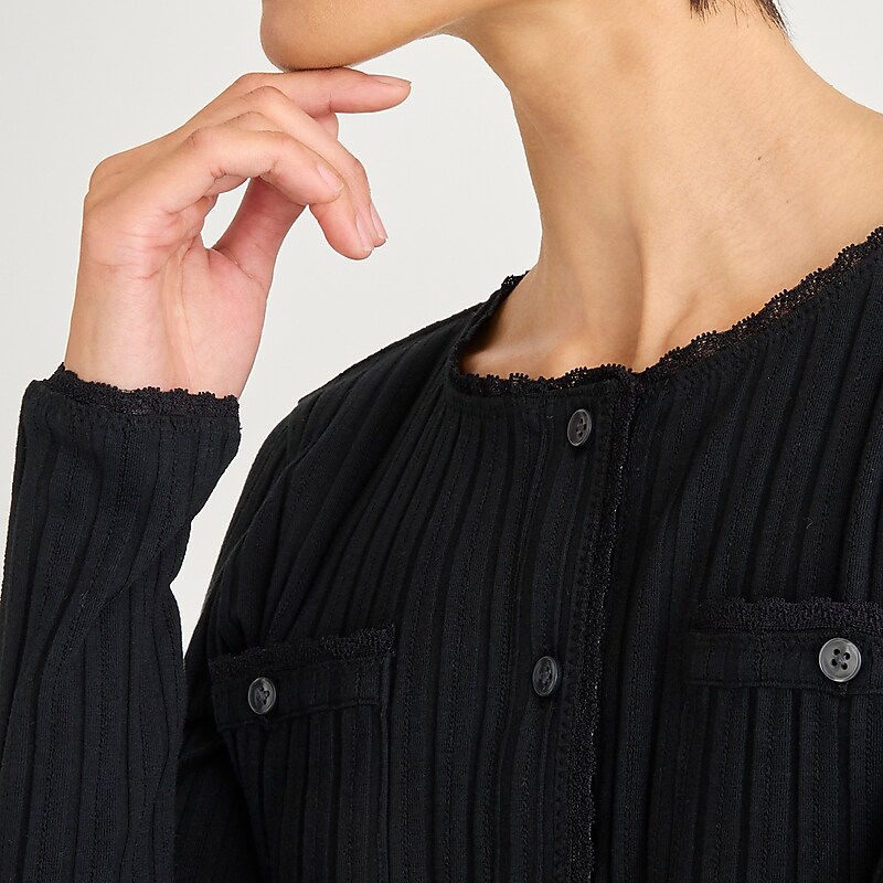 Women's J.Crew Pointelle cardigan Sweaters Black USA BALPYWH37