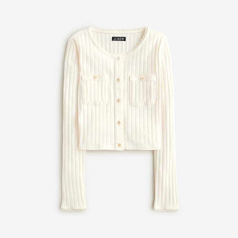 Women\'s J.Crew Pointelle cardigan Sweaters Ivory USA OYGBMQT28