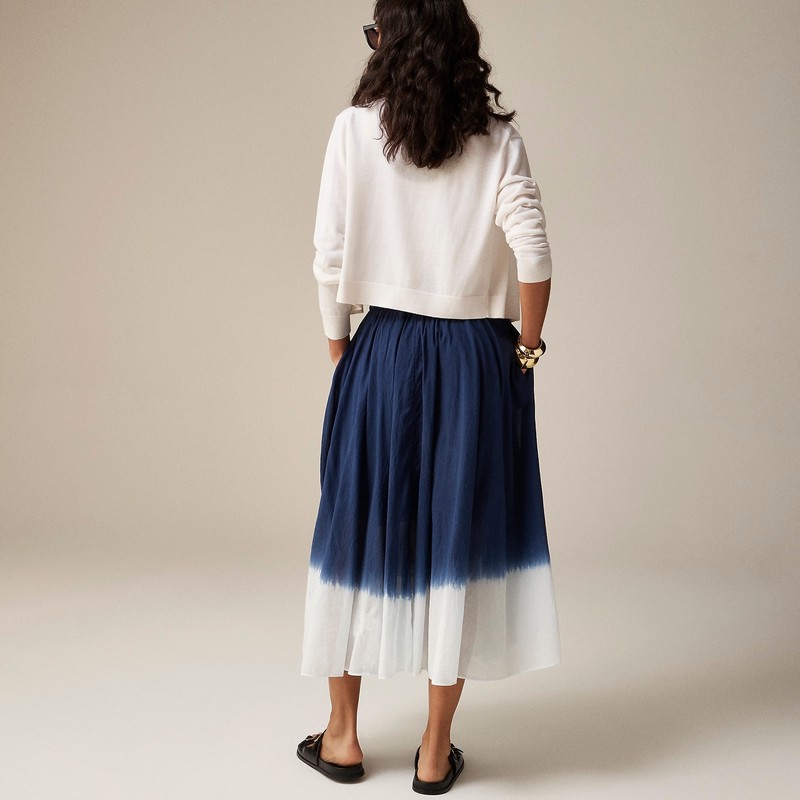 Women's J.Crew Pull-on midi dip-dyed cotton voile Skirts Blue Dip Dye USA RTYUMJZ02