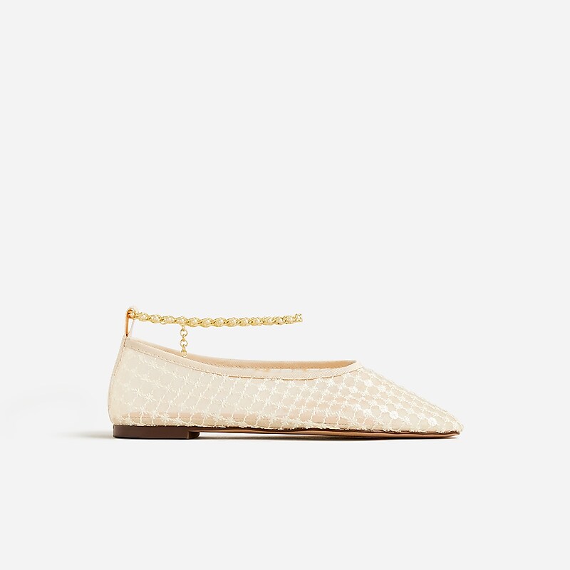 Women's J.Crew Quinn embellished removable ankle-strap mesh Ballet Flats Moroccan Sand USA GIHYTSU62