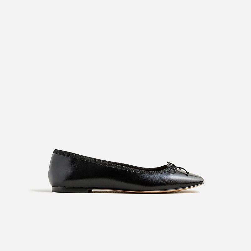 Women's J.Crew Quinn square-toe Ballet Flats Black USA DHZOPGV50