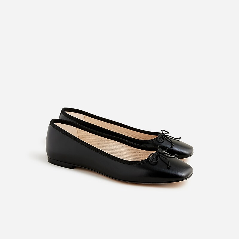 Women\'s J.Crew Quinn square-toe Ballet Flats Black USA DHZOPGV50