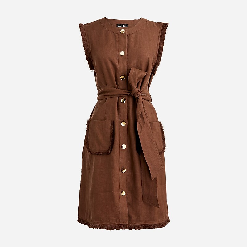 Women\'s J.Crew Raw-hem mini Shirtdress Roasted Cocoa USA GIADYSZ74