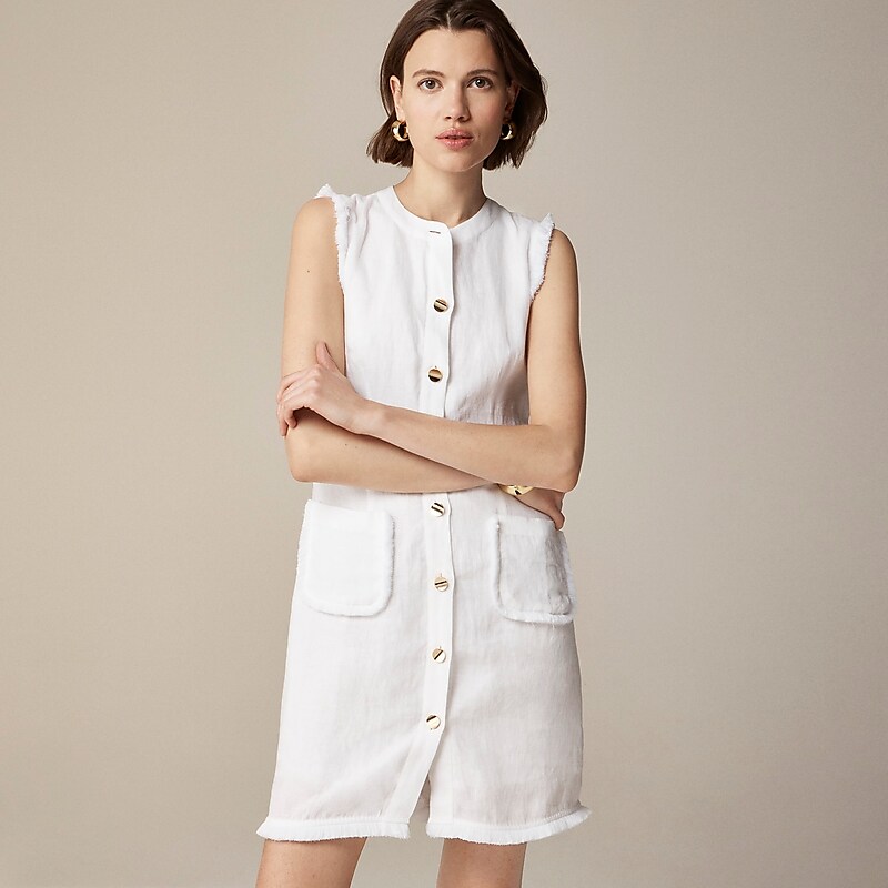 Women's J.Crew Raw-hem mini Shirtdress White USA MXNVBZS39