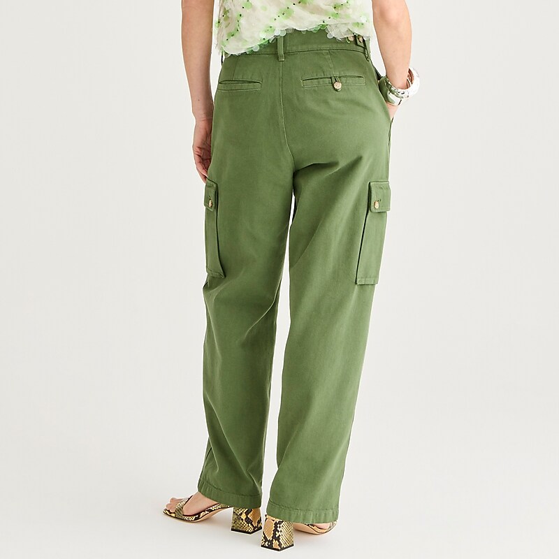 Women's J.Crew Relaxed cargo heavyweight linen Pants Utility Green USA SPCYTMN73