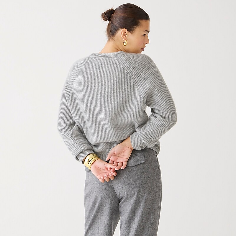 Women's J.Crew Ribbed cashmere oversized crewneck Sweaters Hthr Grey USA YVXTMAO40