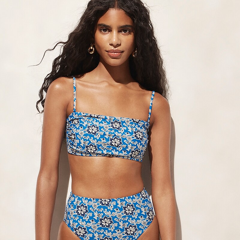 Women\'s J.Crew Ruched balconette Bikini Top Bright Azurite Floral USA MGRDUYO90