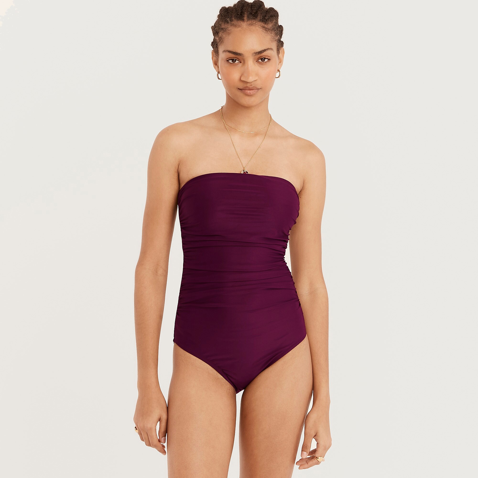 Women's J.Crew Ruched bandeau one-piece Swimsuit Iris USA OYKTANX97