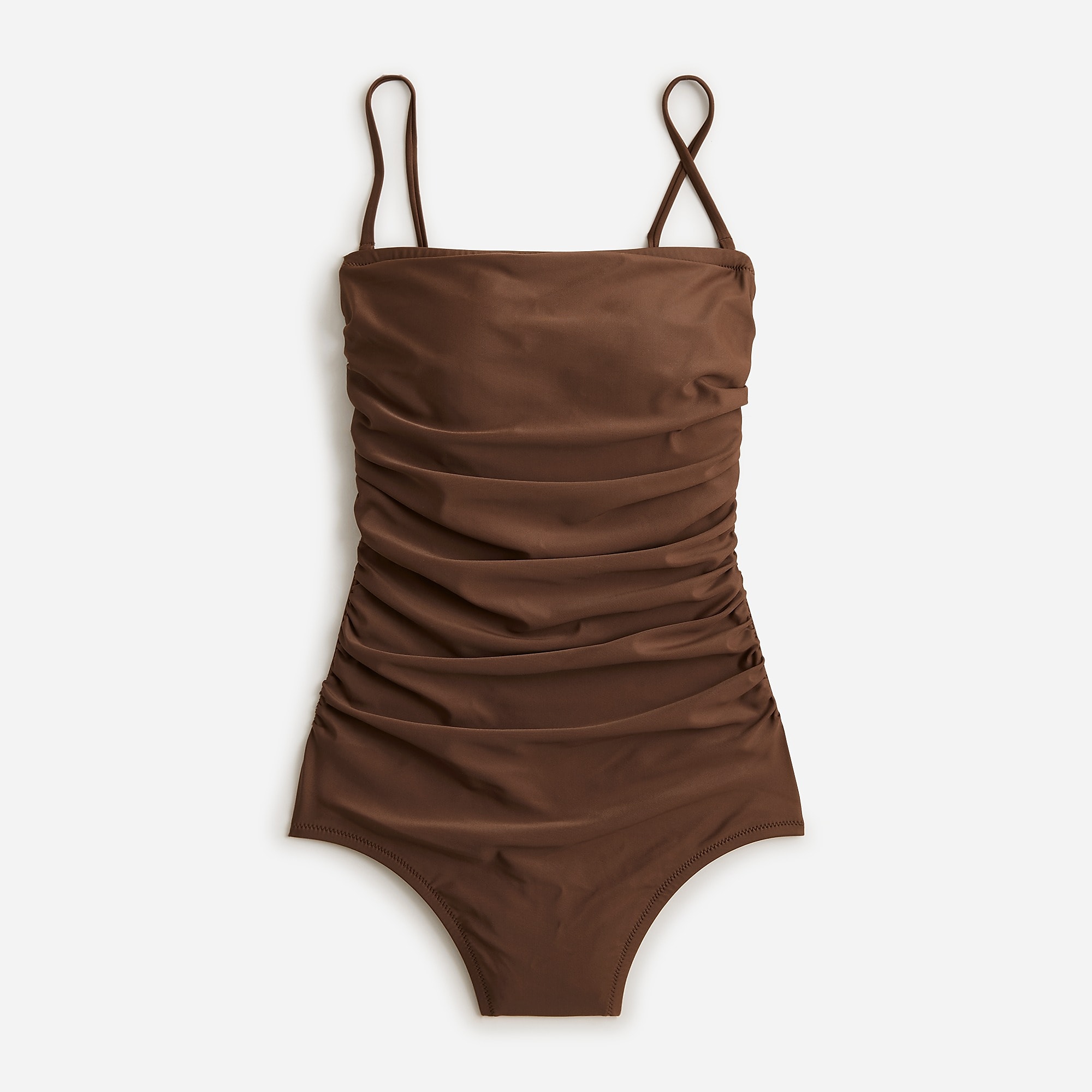 Women\'s J.Crew Ruched bandeau one-piece Swimsuit Dark Fudge USA NJEWAQU71