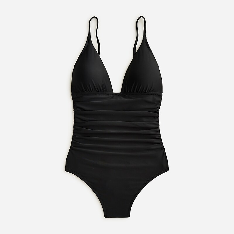 Women\'s J.Crew Ruched plunge one-piece Swimsuit Black USA WNYGUSL14