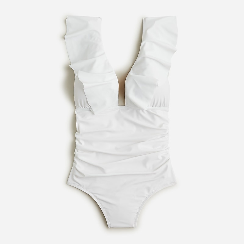 Women\'s J.Crew Ruched ruffle one-piece Swimsuit White USA AQXWINJ17