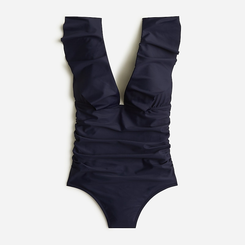 Women\'s J.Crew Ruched ruffle one-piece Swimsuit Navy USA XUDCSPR65