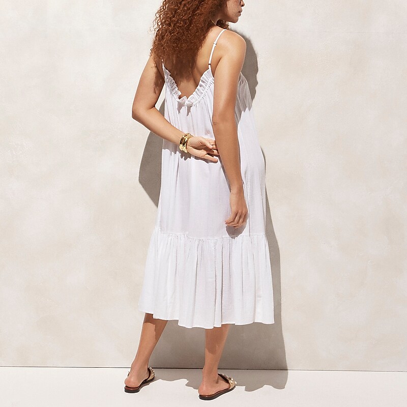 Women's J.Crew Ruffle beach airy gauze Dress White USA TFHJRZU61