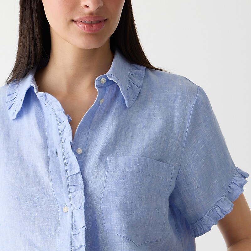 Women's J.Crew Ruffle-trim button-up Shirts French Blue USA GOUXNMR02