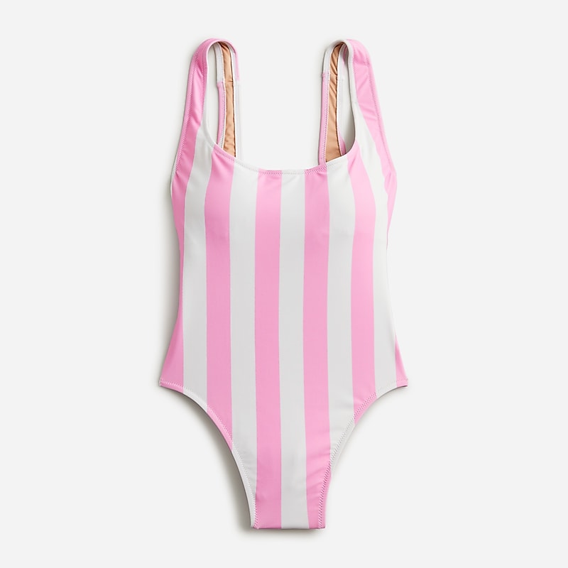 Women\'s J.Crew Scoopneck one-piece Swimsuit Pink White USA HLBCEIP60