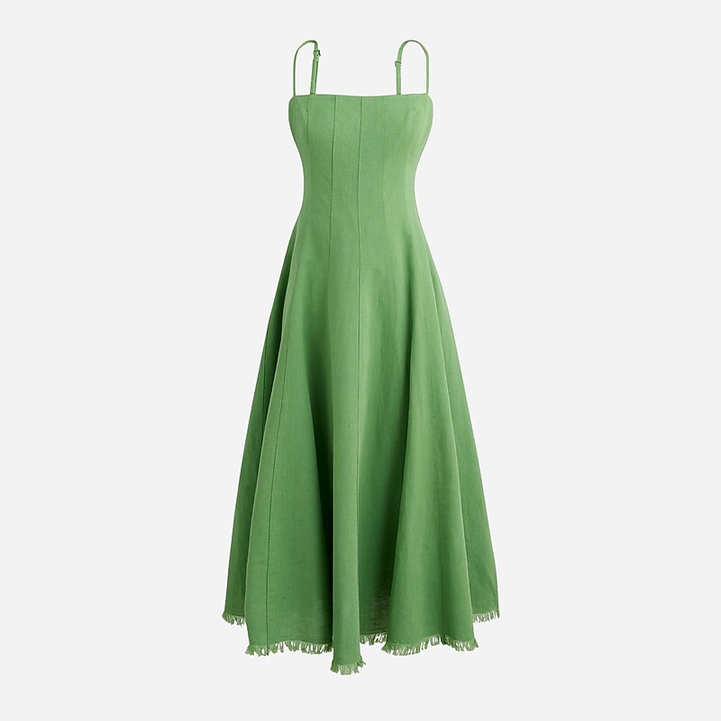 Women\'s J.Crew Seamed flare midi Dress Green USA HOIELFK78