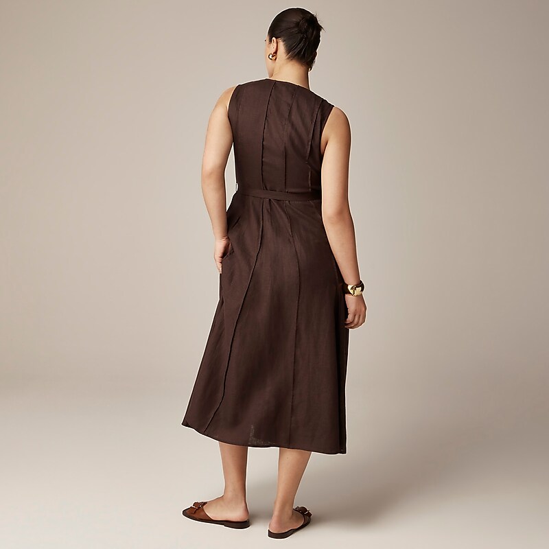 Women's J.Crew Seamed tie-waist Dress Deep Chocolate USA KXEAGTC61