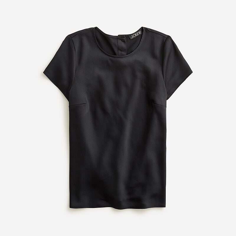 Women\'s J.Crew Short-sleeve button-back everyday crepe Tops Black USA PNSVQTI68