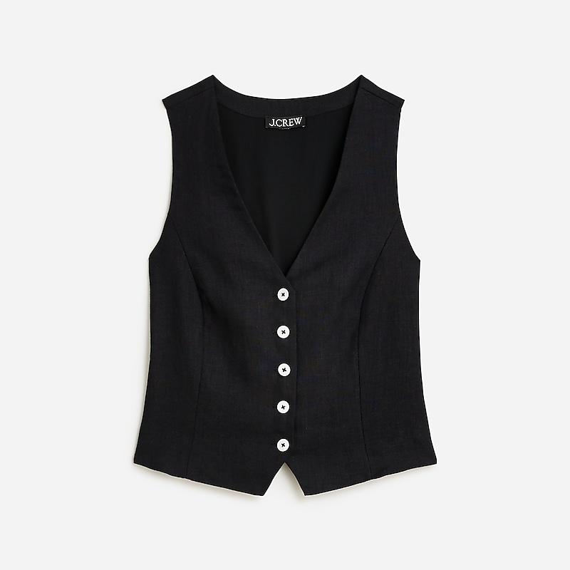 Women\'s J.Crew Slim-fit linen Vest Black USA LJZHQST73