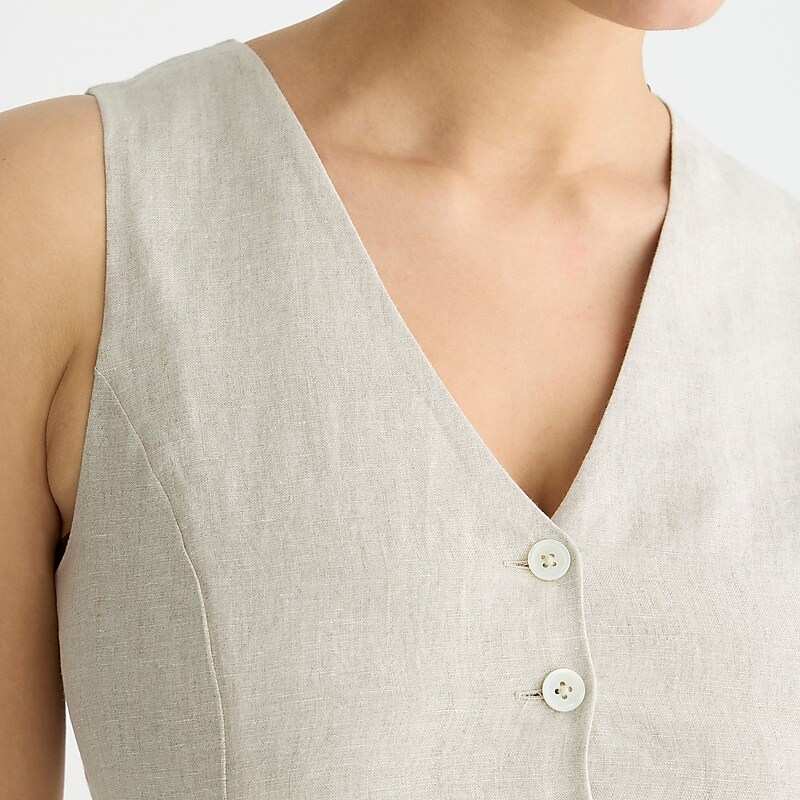 Women's J.Crew Slim-fit linen Vest Flax USA LDACGYO76