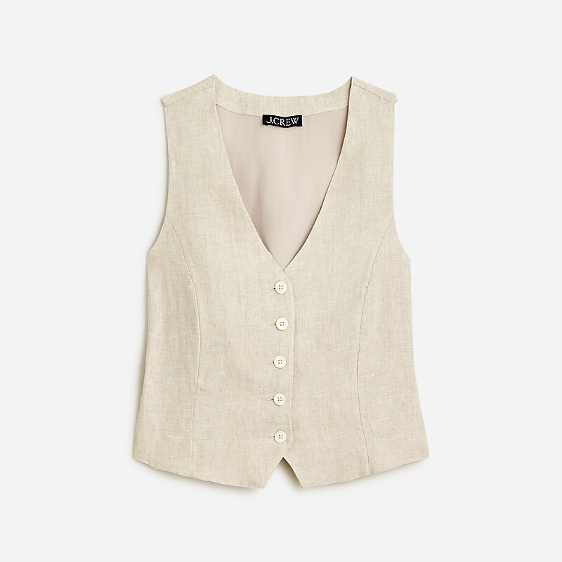 Women\'s J.Crew Slim-fit linen Vest Flax USA LDACGYO76