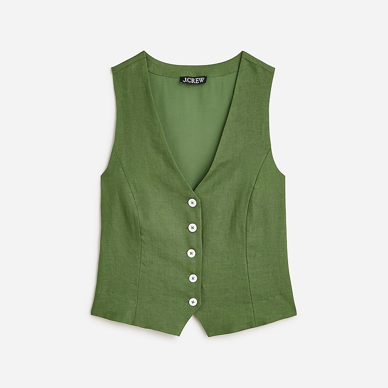 Women\'s J.Crew Slim-fit linen Vest Utility Green USA FEBNAXL21