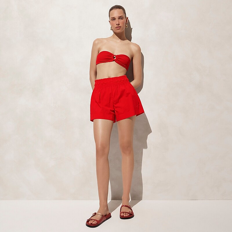 Women\'s J.Crew Smocked beach Shorts Venetian Red USA RKJZMHP07